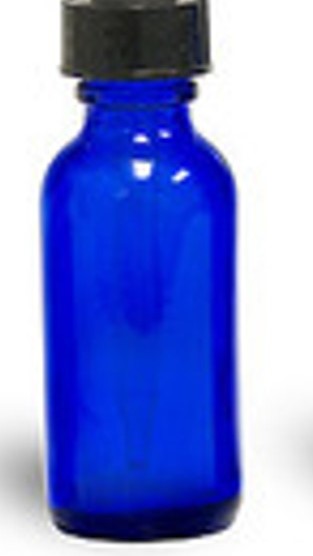 10 ml cobalt blue glass boston round bottle with black cap